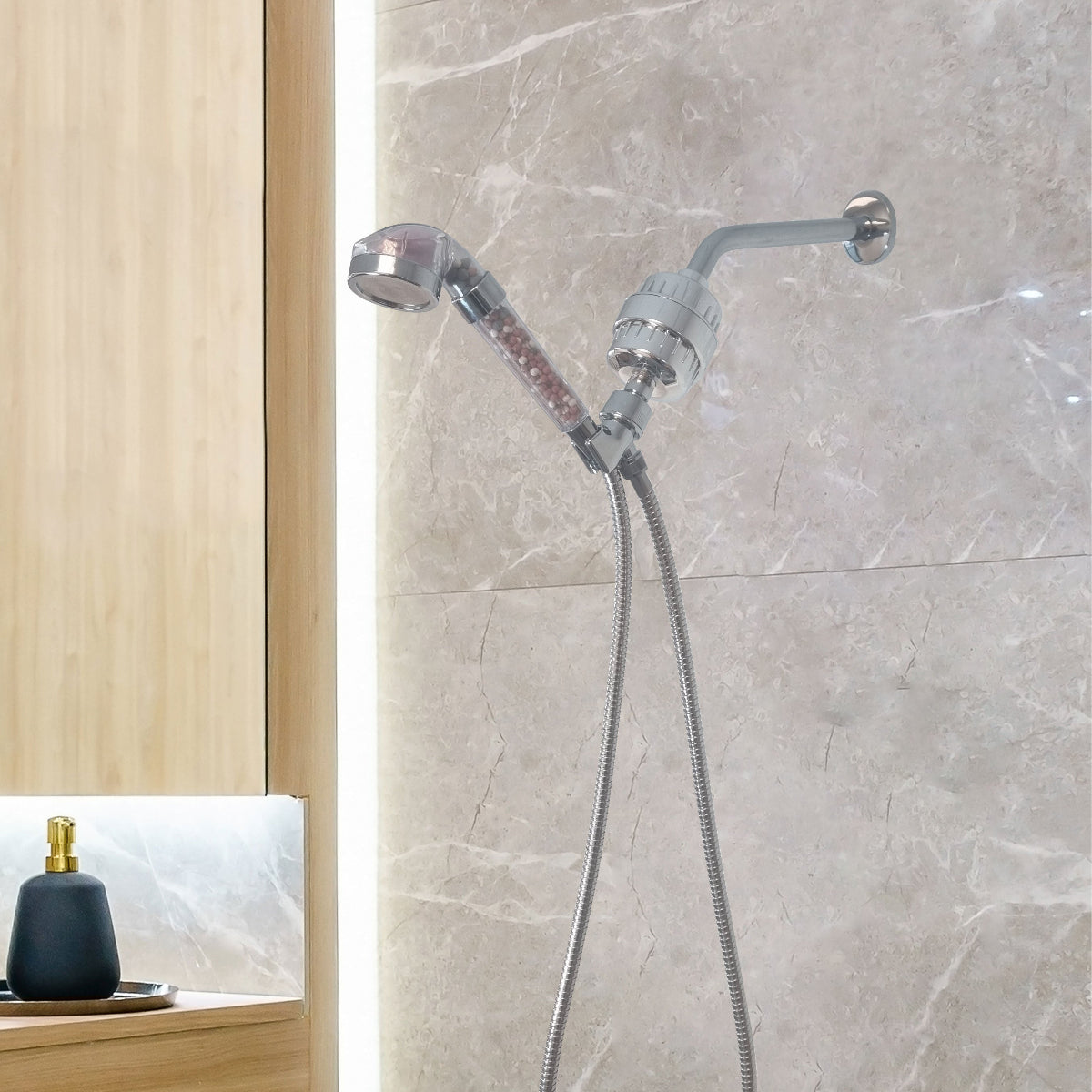 Kit de ducha completo con cabezal de ducha iónico LED