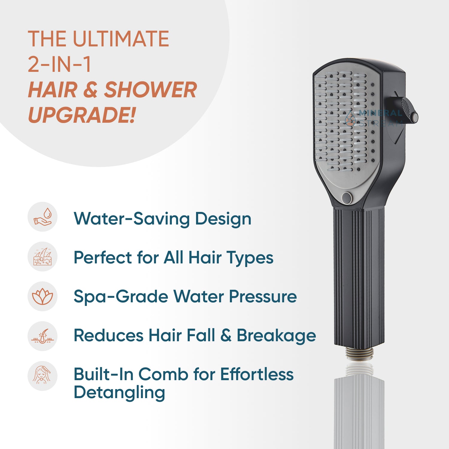 Detangler Comb Showerhead Complete Shower Kit
