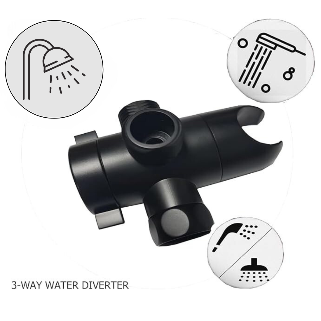 Desviador de ducha de 3 vías - Negro