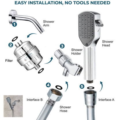 Kit de ducha completo con cabezal de ducha con peine desenredante